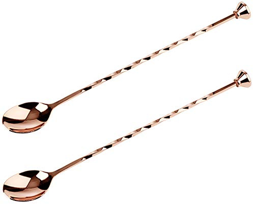 Buddy´s Bar - Barlöffel, hochwertige Barlöffel, lebensmittelecht, gedrehter Stiel inklusive Stößel, 27 cm lang, Kupfer poliert, 2 Stück