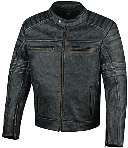 Jackets 4 Bikes SHADOW Men's Motorcycle Jacket, Distressed Cowhide Leather, CE Armor - Vintage High Visibility Motorbike Rider L