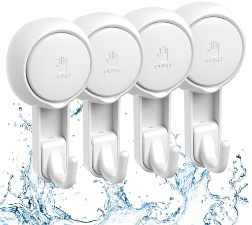 Marchpower Crochet Ventouse Mural Lot de 4 | Crochet Ventouse Puissante Sous Vide, Crochet Vitre Salle de bain Sans Perçage Résistants Jusqu'à 5 kg Réutilisable