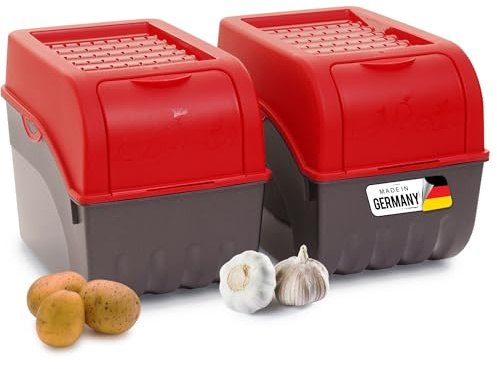 Novaliv Kartoffel Aufbewahrungsbox | 2x groß 9L | ROT | Kartoffelbox | Gemüsebox stapelbar Zwiebelbox Kartoffelkorb Obstbehälter Kartoffelkiste Zwiebel Aufbewahrung Frischhaltedose Möhren