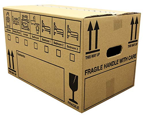 Cardboard Storage House Moving Boxes - Removal Packing Cartons With Carry Handles, Room List (18x12x10 (46x31x25cm) LARGE, 10)
