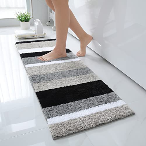 Homaxy rutschfest Badezimmerteppich Weich Hochflor Mikrofaser Badematte Saugfähige Badteppiche Waschbar Badvorleger – 40 x 120 cm, Schwarz/Grau
