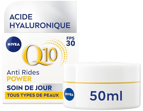 NIVEA Q10 Power Soin de Jour FPS30 (1x50 ml), crème anti rides au Q10 Pur & Acide Hyaluronique, crème anti-âge booster de collagène, soin visage extra fermeté tous types de peaux
