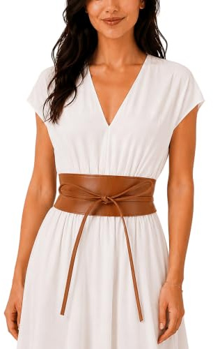 FASHIONGEN - Echtem Rindsleder Vollnarbenleder Obi Gürtel für Damen, Bindgürtel, CASSIANE - Kamel, 3XL