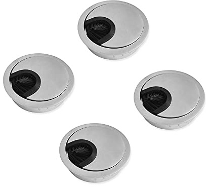 LIKERAINY Kabeldurchführung Kabeldurchlass Runde Ø50mm mit Bürstendichtung aus Metall Verchromt zum Einfügen am Schreibtisch Kabelorganisation für Möbel Kabeldurchlass Silber 4 Stück