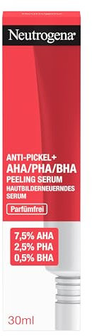 Neutrogena Anti-Pickel+ Peeling Serum 30 ml, hautbilderneuerndes Gesichtsserum mit hautklärender Salicylsäure + AHA / PHA für unreine Haut, reduziert Pickel und Pickelmale sichtbar in nur 1 Woche*