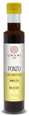 Umami Salsa Ponzu Japonesa 250ml - Hecha En Italia Con Cítricos De Sicilia - Sin Conservantes Ni Colores Artificiales - Ideal Para Marinar Pescado Y Ensaladas - Con Soja Japonesa Fruta Verdadera
