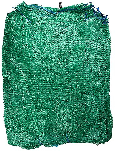 100 x Net Sacks 55 x 80 cm / 21.5 x 31.5 Max Load 30 Kg Non-Stretch with Drawstring, Raschel Bags, Mesh Sacks for Vegetables, Kindling Wood, Logs, Onion, Carrot, Potato (Green)