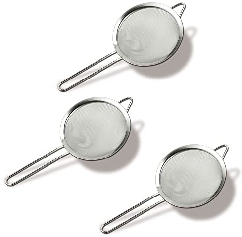 TOPDANCHUANG Fine Mesh Filter Set -3-Piece Stainless Steel Sieve with Handle for Filtering Tea, Coffee, Flour, and Juice