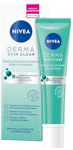NIVEA Derma Skin Clear Peeling Anti-Imperfezioni 40 ml, Peeling viso esfoliante per la cura della pelle mista con Acido Glicolico, Acido Salicilico e Niacinamide, Peeling esfoliante viso purificante