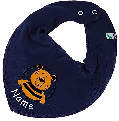 HALSTUCH mit Namen oder Text personalisiert für Baby oder Kind aus Baumwolle in Einheitsgröße Bär blau