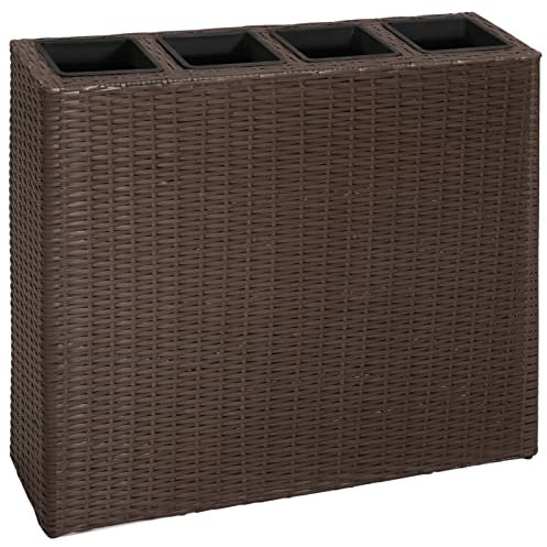 GuyAna Arriate con 4 maceteros de ratán sintético marrón florero Rectangular maceteros rectangulares Altos jardineras Exterior Jardinera Alta