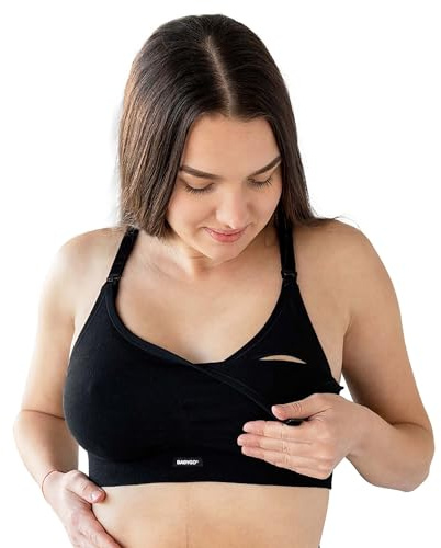 BABYGO® Nursing Bra for Breastfeeding in Super Soft Tencel™ Modal | Maternity Bra for Pregnancy, Seamless, Wireless and Removal Pads for Comfort (UK, Alpha, L, Regular, Regular, Standard, Black)