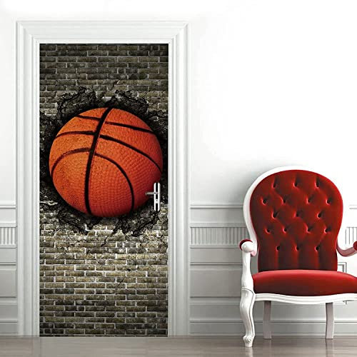 3D Basketball Soccer Baseball Door Sticker Peel and Stick Vinyl Wrap Door Cover Door Decal Office Door Sign Bedroom Door Sign Front Door Decor Removable Door Decal 95 X 215 Cm Door Photos