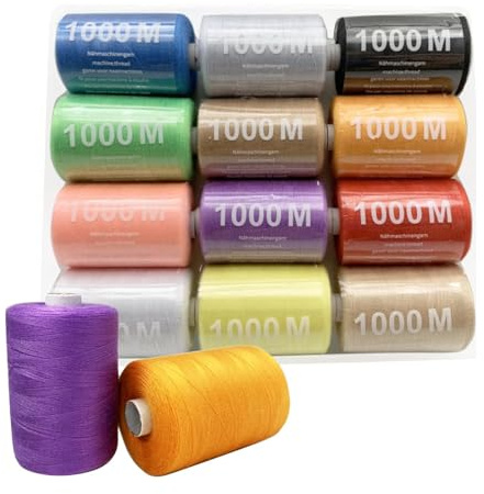 Overlockgarn Nähgarn 40S/2 1000 Meter Nähgarn für Nähmaschine 12 Farben Nähgarn Set Polyester zum Nähen Quilten Patchwork Serger (12)