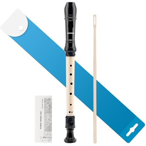 EAST TOP Flauta soprano para principiantes, grabadora alemana de plástico de 8 agujeros, 3 piezas con palo de limpieza, bolsa de algodón, tabla de dedos, caja colorida (negro y marfil)
