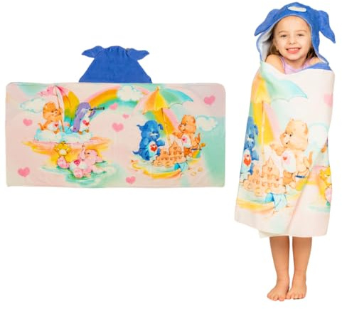 Care Bears Retro Kids Super Soft Bath/Pool/Beach Soft Cotton Terry Hooded Towel Wrap, 24 in x 50 in, (Officially Licensed Product) By Franco