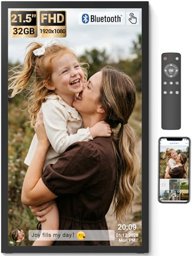 BSIMB Large Digital Picture Frame 21.5 Inch, Touchscreen 1920x1080 FHD 32GB WiFi Digital Photo Frame Electronic Remote Control, Share Pictures/Videos via App/USB/SD Easy Setup Gifts for Mom, Black