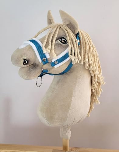 Verstellbares Halfter für Pferd Türkis Hobby Horse A3 mit weißem Fell Kein Pferd im Lieferumfang enthalten