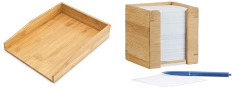 Relaxdays Briefablage Bambus, Schreibtischablage für A4 Papier & Zettelbox Bambus, Zettelkasten Holz, Notizzettel Halter, 900 Blatt, H x B x T: 10,5 x 10,5 x 10,5 cm, Natur
