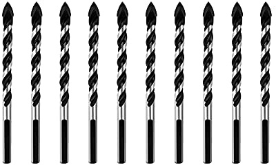 Pderlous Set di punte per trapano multiuso, 10 pezzi, 6 mm, multi-materiale, per forare piastrelle, vetro, cemento, mattoni, legno e plastica, con punta in carburo di tungsteno per muratura