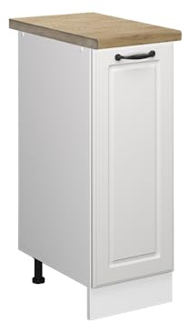 Vicco Apothekerschrank R-Line, Weiß Landhaus, 30 cm | MDF-Front · AP Eiche inkl. · Höhenverstellbare Füße · Metallgriffe · ✓ Frei kombinierbar