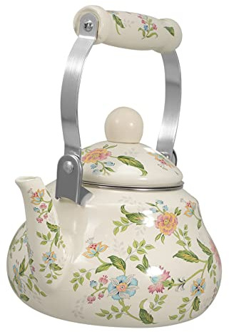 CATIEBYE Bollitore Smaltato da 1,5 Litri Infusore Integrato, Teiera Vintage per Fornello, Bollitore Portatile Comodo per Tè, Bevande Calde e Uso Quotidiano in Casa