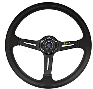 Volante Sportivo,Volante Auto Sportivo Ruote dello sterzo da corsa di cuoio universale da 14 pollici da 14 pollici per la deriva del volante dello sport + manopola del cambio con logo(PU A)