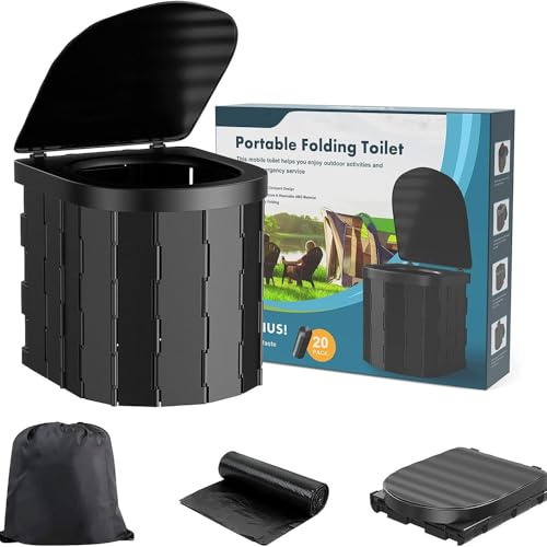 DUOJIN Toilettes de camping, toilettes portables pour adultes et enfants, pot Porta pliable et étanche pour camping, voiture, seau, voyage, extérieur, randonnée, voyages, bateau, plage, tente (noir)
