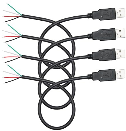 Riertostng 4 Stück USB A Stecker auf 4 Pin Blankes Kabel 11inch, 22AWG 5V/3A Stecker 4 Pin Pigtail mit offenem Ende Strom und Daten, für Geräte Installiert oder Ersatz Reparatur DIY Kabel
