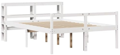 vidaXL Seniorenbett, Komfortbett Holzbett mit Kopfteil ohne Matratze, Massivholzbett Doppelbett für Schlafzimmer, Bett Bettgestell mit Lattenrost, Weiß 120x200cm