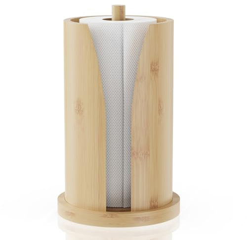 Porte-Rouleau de Cuisine Xtsuen, Porte-Rouleau de Cuisine Vertical pour Tous Les Rouleaux de Papier de Cuisine usuels pour Plan de Travail,Porte-Rouleau en Bambou
