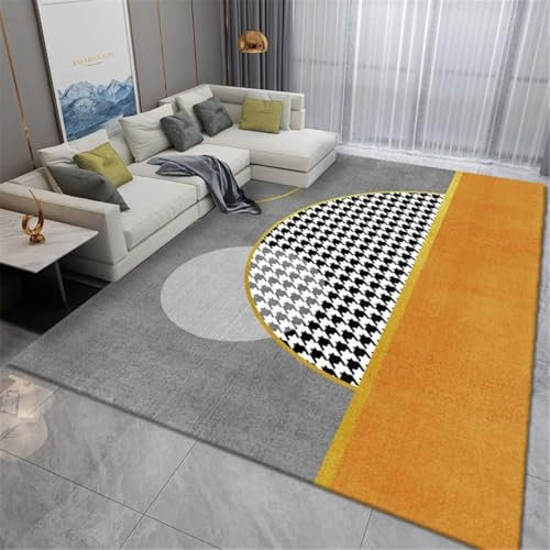 RUGMRZ Dünner Teppich Design Teppich Orange-Grauer Halbkreis geometrisches Design Kinderzimmerteppich rutschfest Flickenteppich Waschbar 160X200CM