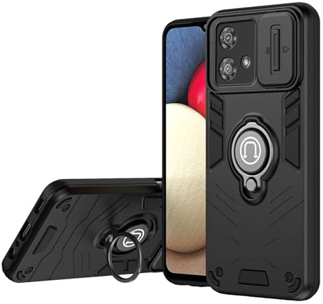 BORYA Funda para Motorola Edge 40 Neo (Moto Edge 40 Neo), Antigolpes Delgada PC+TPU Carcasa, Anticaída Silicona Estuche. Caso con Soporte Metal Magnético y Cámara Cubierta Deslizante. Negro