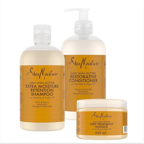 SheaMoisture Shampoo, Balsamo e Maschera Intensiva per capelli danneggiati Burro di karité puro set per la cura dei capelli Shampoo 1x 384 ml, Balsamo 1x 384 ml, Maschera 1x 355 ml