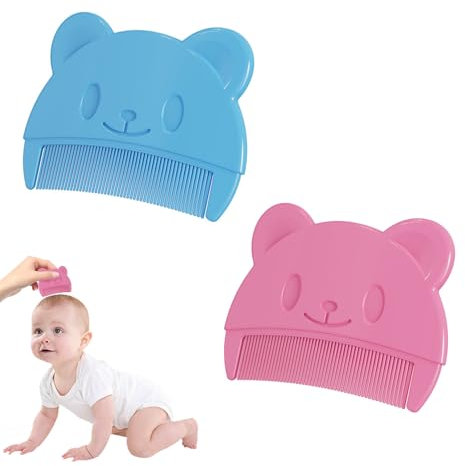 2 Pcs Baby Comb, Baby Hair Comb, Baby Cradle Cap Comb, Soft Baby Hair Comb, Newborns Cradle Cap Comb, Cute Bear Shaped Baby Cradle Cap Brush, for Newborn Baby Hair Grooming (Blue, Pink)