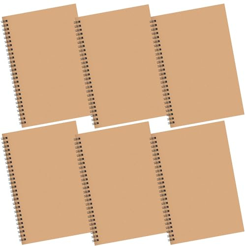 Rayconup Notizbuch A5, 6 Pack Collegeblock A5 Kariert, 120 Seite 60 Blatt Notizblock Notizheft, Kraft Cover Wirebound Spiralblock Notizbuch Liniert für Schule, Studium, Büro verwenden