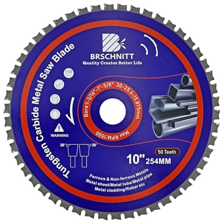 Kreissägeblatt Metall 254mm 30/25.4/15.875MM|50T TCT Metallkreissägeblatt zum Schneiden von Stahl, Aluminium, Kupfer, Metall Baustahl, für Kreissäge und Kappsäge | Metallsägeblatt