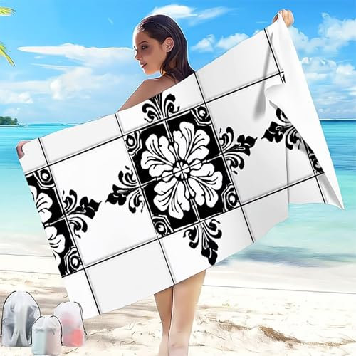 Telo Mare Microfibra Spiaggia 80 x 160 mm Telo Mare Grande Nero Antisabbia Asciugatura Rapida, Ultra Assorbente Salvietta da Compatta Salvaspazio Asciugamano Microfibra, per Piscina Spiaggia Fiore H-2