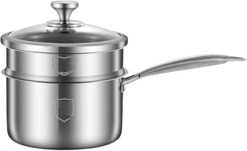 Heavy-Duty 20cm Stainless Steel Cooking Pot Set, for Commercial Kitchen, Outdoor Cooking & Home Use,Built-In Steamer Basket & Heat-Resistant Silicone Handle