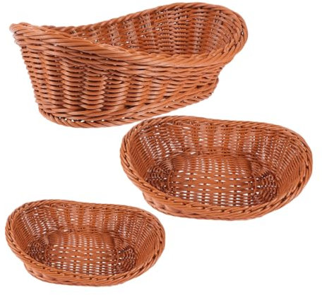 COLLBATH 3piezas Cesta De Pan Tejida De Plástico Para Cocina Cestas Vacías Para Almacenar Frutas Verduras y Pan La Cocina Restaurante