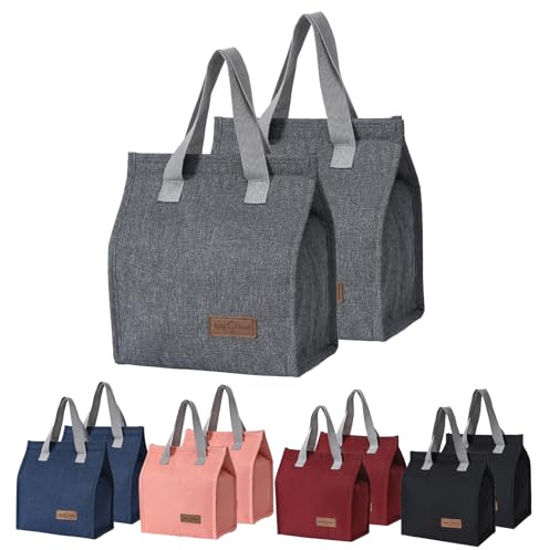 2 Stücke Lunchtasche,Kühltasche,Mittagessen Tasche,Isoliertasche,Tragbare Lunch-Taschen, Isolierte Thermotasche Tragetasche mit Folienfutter Wasserdichte für Herren Damen Arbeit Schule Picknick-Grau