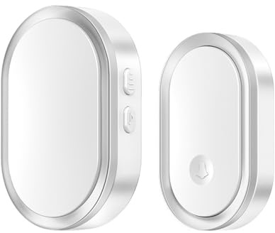 SLDAGe Wireless Doorbell, Waterproof Plug in Door Chime Kit with 36 Chimes 4 Volume Levels LED Flash, Mini Cordless Doorbell Chime for Home, School, Office, 1,000ft Range,Silver