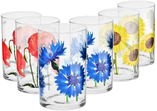 Krosno Verres Avec Motif Floral – Lot De 6 x 250 Ml – Pour L’Eau, Les Jus, Les Cocktails, La Limonade – Compatible lave-vaisselle