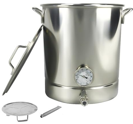 Generisch 30 l Braukessel aus Edelstahl 304 – Braukessel für zu Hause mit Ventil, Doppelfiltration, Thermometer und Filter – Suppentopf zum Bierbrauen, Silber, 30–60 l Fassungsvermögen