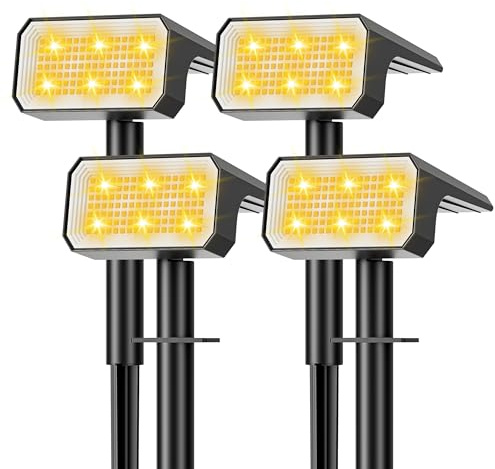 Solarlampen für Außen Garten, 118LEDs Solarstrahler für Außen 3000K Warmweiß LED Solar Strahler, 4 Helligkeitsmodi Solar Gartenleuchten IP67 Wasserdicht Solarleuchten für Außen Hof Gehweg【4 Stück】