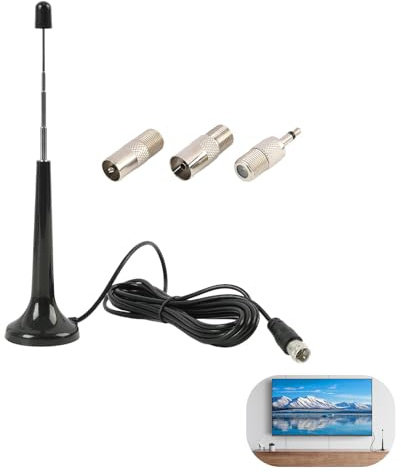 Antena DVB FM Radio, Antena Telescópica Digital para DVB y FM con Base Magnética, Cable de Extensión de 300 cm para Recepción de TV Interior y Radio, Antenas Radios Portátiles