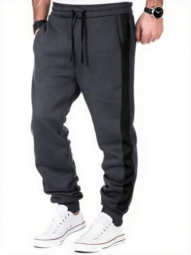 HMIYA Jogginghose Herren Baumwolle mit Taschen und Seitenstreifen | Trainingshose Atmungsaktiv,Elastischer Bund mit Kordelzug,Sporthose für Sport und Alltag