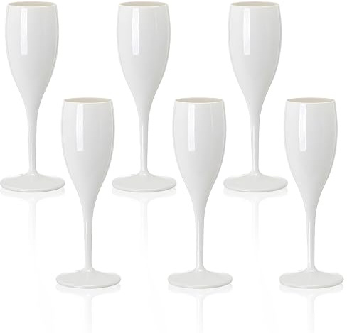 MEETOZ 6 Pack White Champagne Flutes Prosecco Flutes Wine Glasses | Shatterproof, Reusable White PP Champagne Glasses, Capacity180ml, for Family Parties, Outdoors, Event Catering, Camping