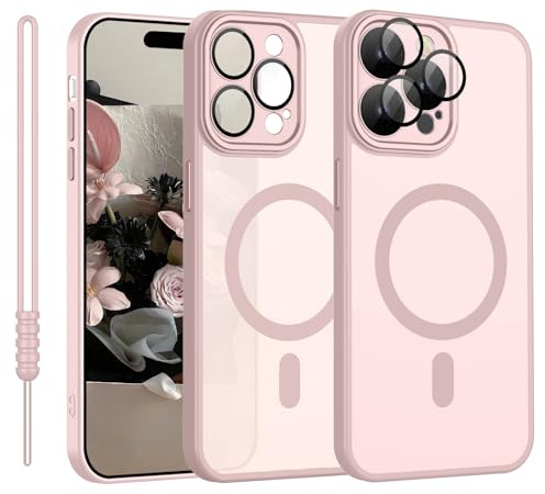 Magnetica Cover per iPhone 15 Pro Max Compatibile con MagSafe, Cover Custodia per iPhone 15 Pro Max Traslucida Opaca Case Ultra-Sottile Silicone Anti-Scivolo Resistente ai Graffi, Rosa